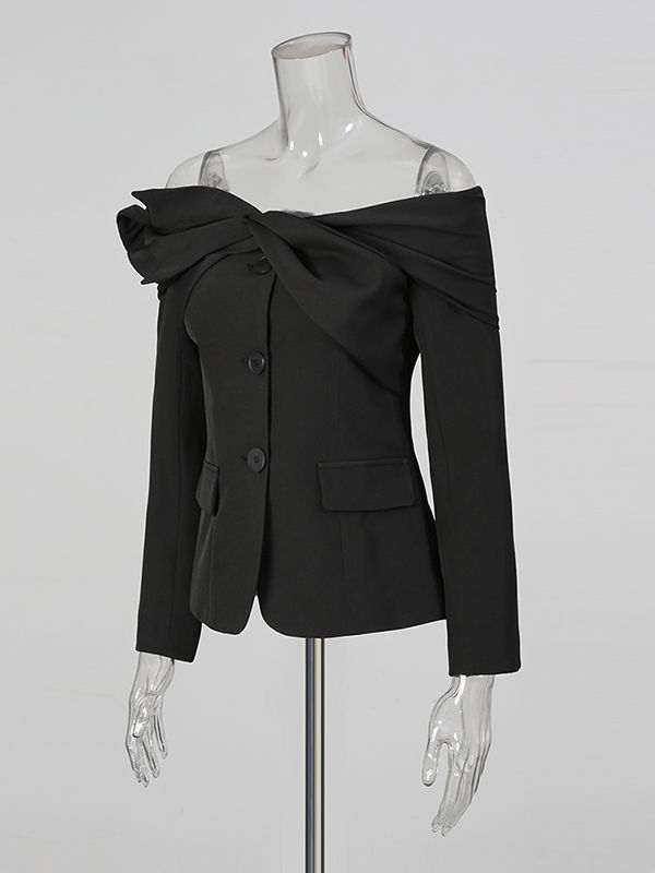 TWOTWINSTYLE Solid Off Shoulder Spliced Single Breasted Designer Coat