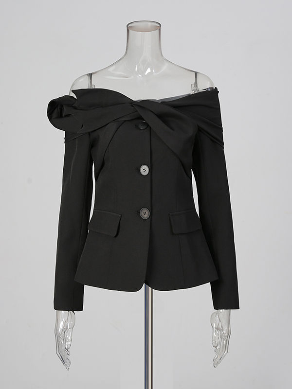 TWOTWINSTYLE Solid Off Shoulder Spliced Single Breasted Designer Coat