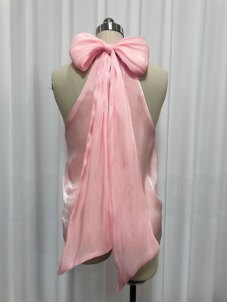 TWOTWINSTYLE Solid Sleeveless Spliced Bowknot Chic Shirt