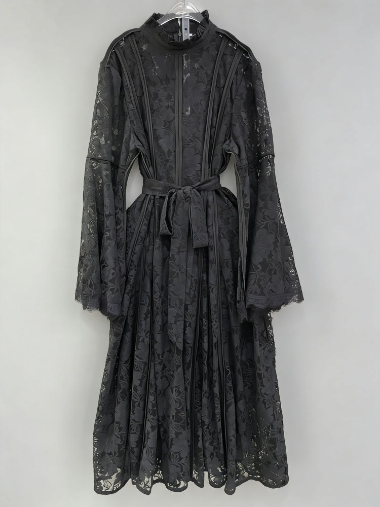 TWOTWINSTYLE Stand Collar Long Sleeve High Waist Minimalist Dress