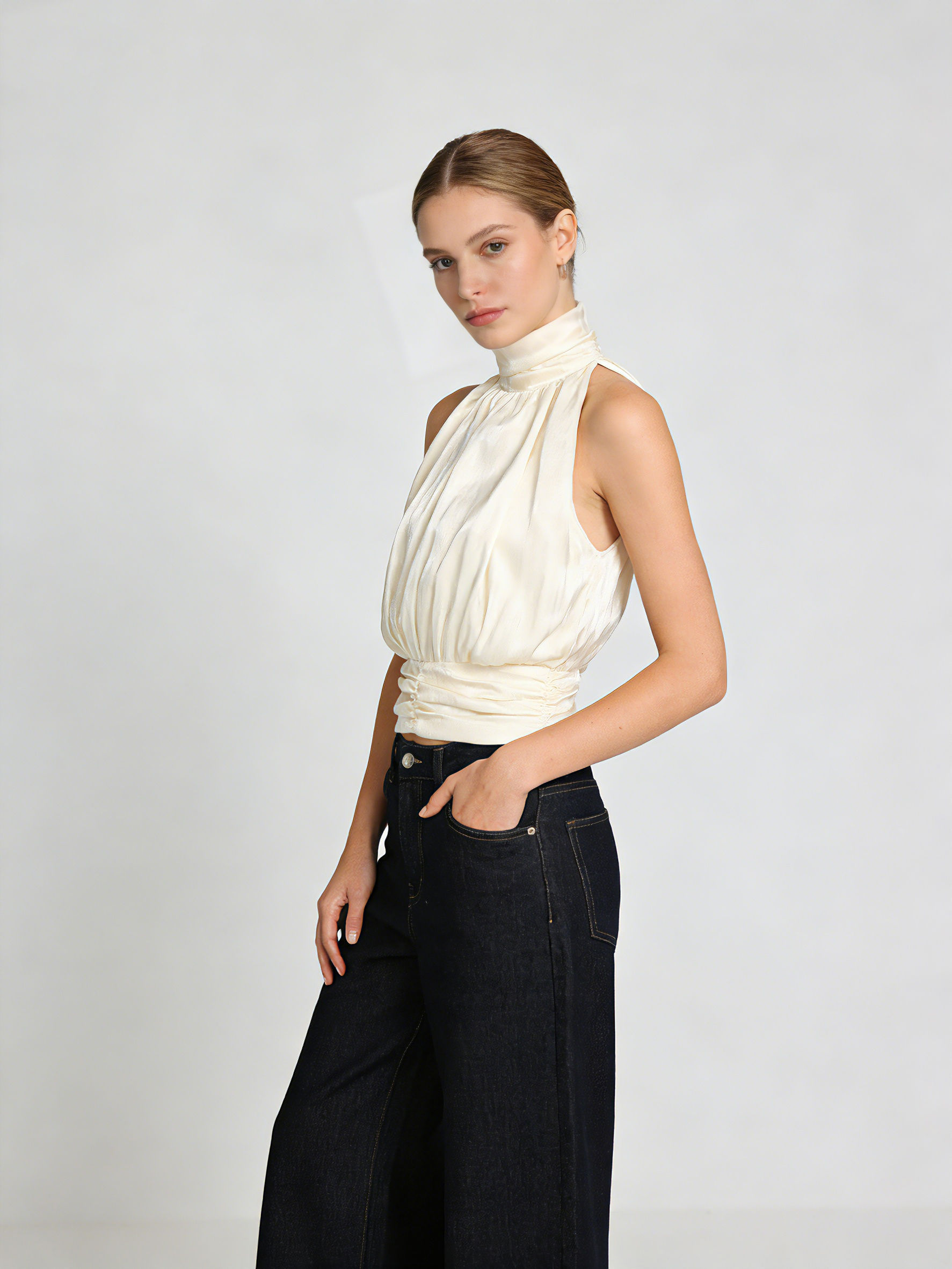 TWOTWINSTYLE Stand Collar Off Shoulder Tunic Fashion Vest