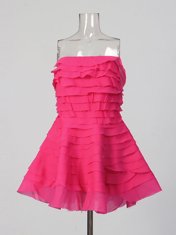 TWOTWINSTYLE Solid High Waist Fashion Strapless Dress