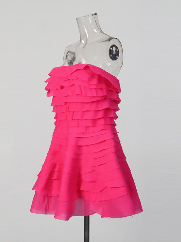 TWOTWINSTYLE Solid High Waist Fashion Strapless Dress