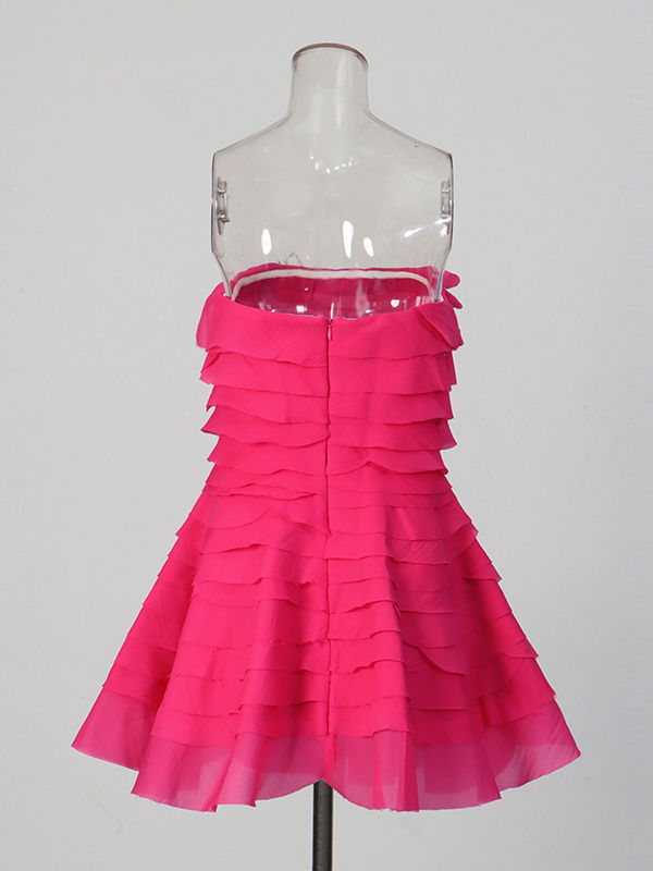 TWOTWINSTYLE Solid High Waist Fashion Strapless Dress