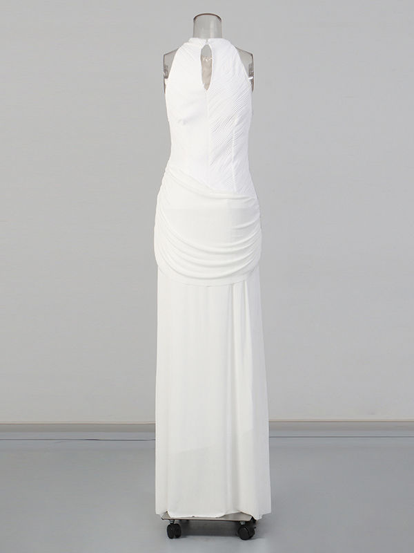 TWOTWINSTYLE Stand Collar Pleated Fashion Maxi Dress