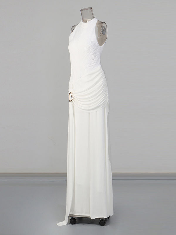 TWOTWINSTYLE Stand Collar Pleated Fashion Maxi Dress