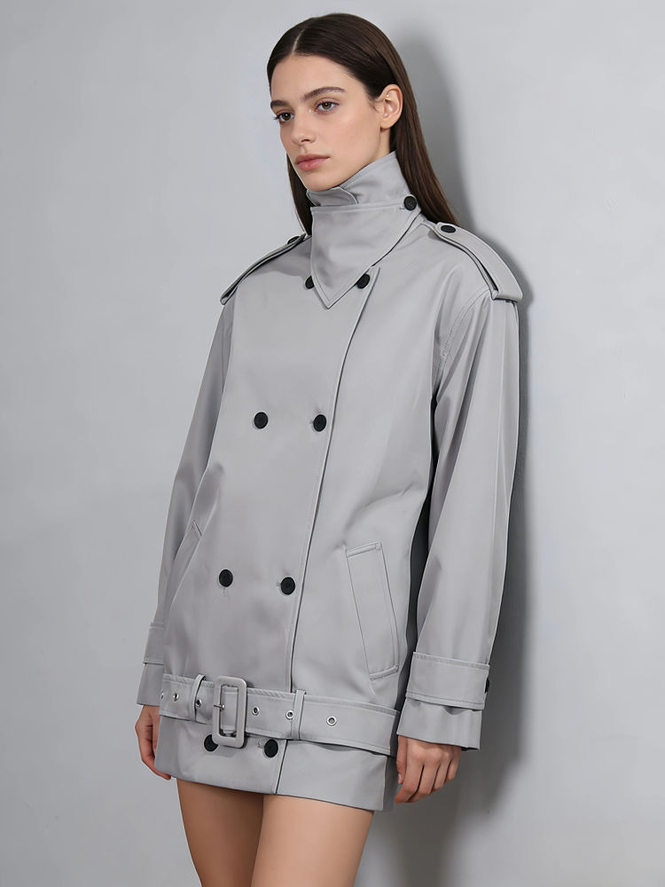 TWOTWINSTYLE Designer Stand Collar Double Breasted Coat