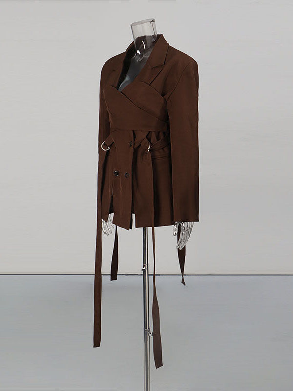 TWOTWINSTYLE Lapel Long Sleeve Spliced Lace Up Vintage Blazers