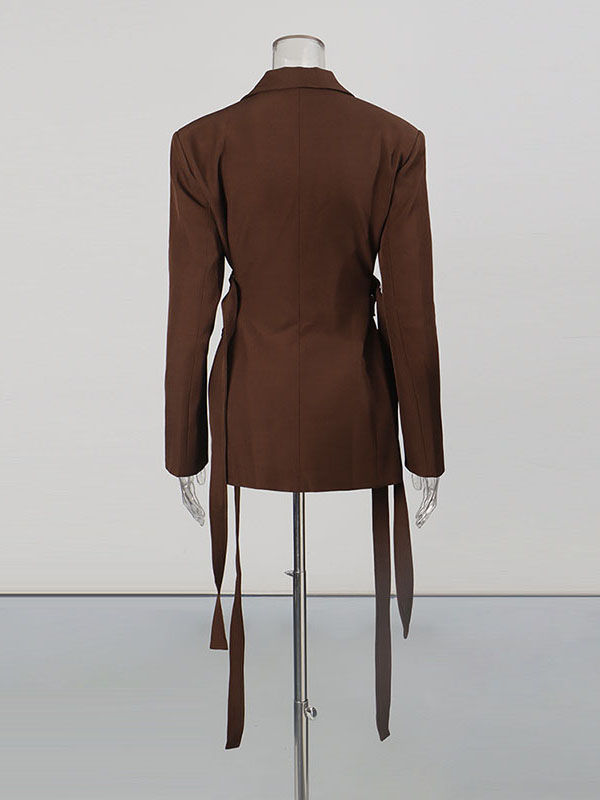 TWOTWINSTYLE Lapel Long Sleeve Spliced Lace Up Vintage Blazers