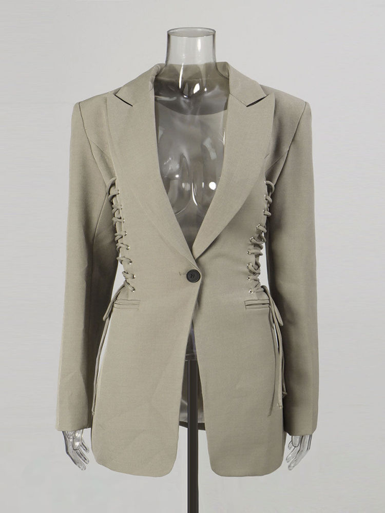 TWOTWINSTYLE Lapel Patchwork Drawstring High Waist Fashion Coat