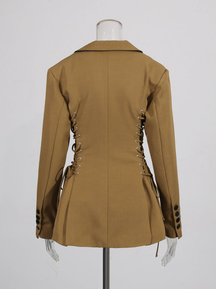TWOTWINSTYLE Lapel Patchwork Drawstring High Waist Fashion Coat