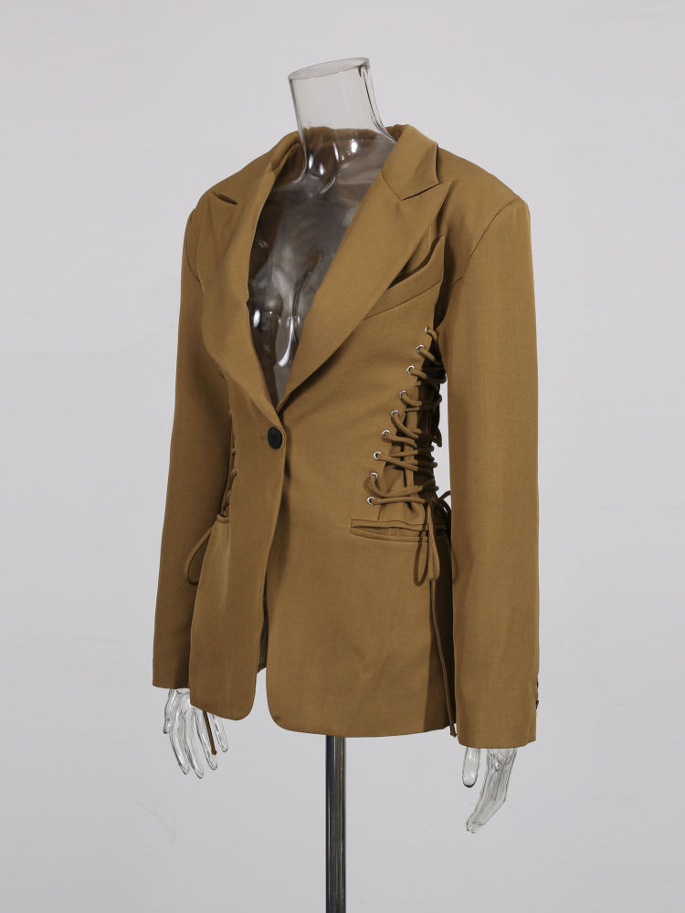 TWOTWINSTYLE Lapel Patchwork Drawstring High Waist Fashion Coat