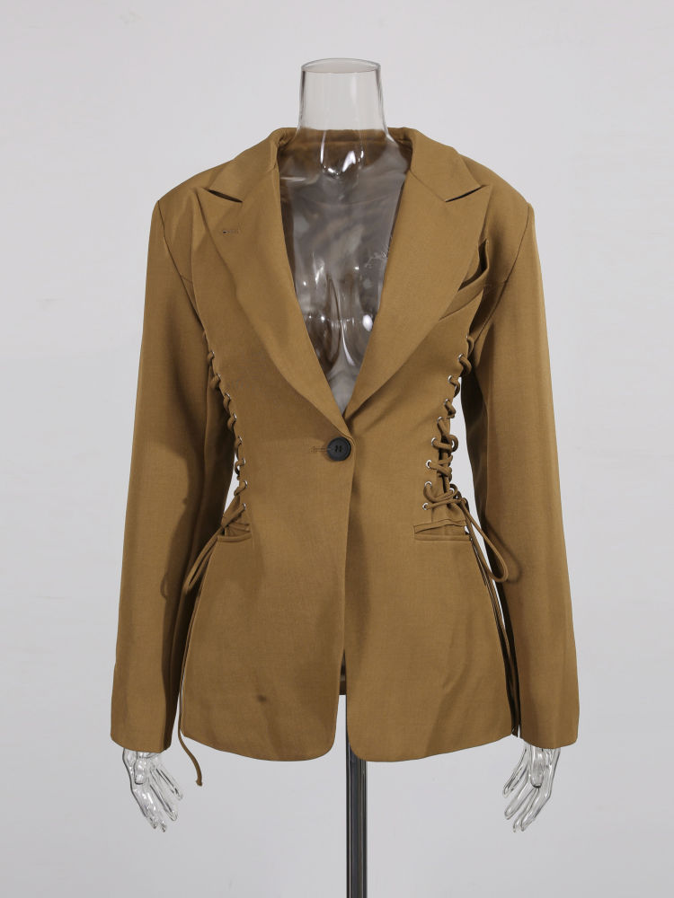 TWOTWINSTYLE Lapel Patchwork Drawstring High Waist Fashion Coat