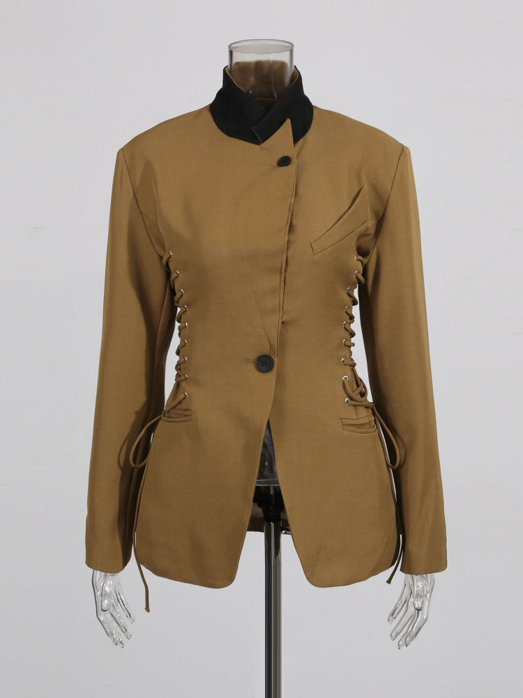 TWOTWINSTYLE Lapel Patchwork Drawstring High Waist Fashion Coat