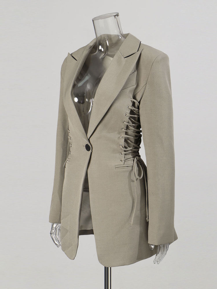 TWOTWINSTYLE Lapel Patchwork Drawstring High Waist Fashion Coat