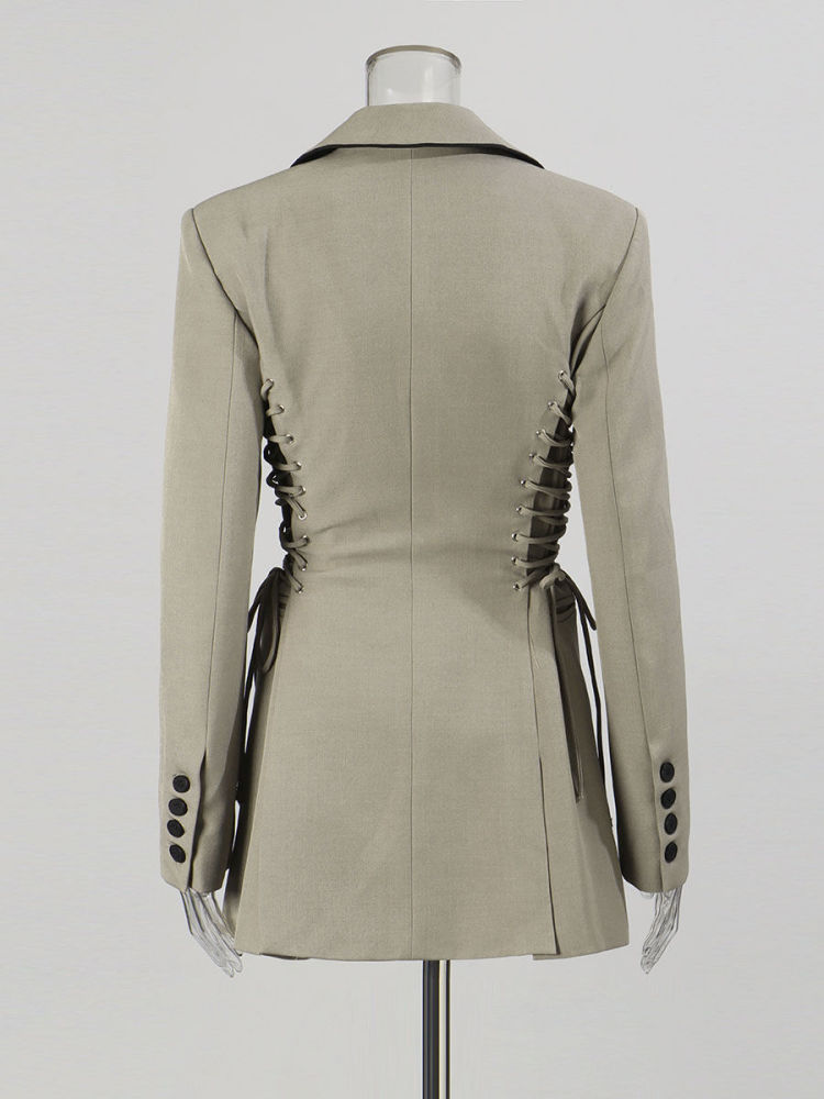 TWOTWINSTYLE Lapel Patchwork Drawstring High Waist Fashion Coat