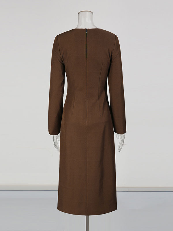 TWOTWINSTYLE Round Neck Spliced Metal Button Elegant Dress