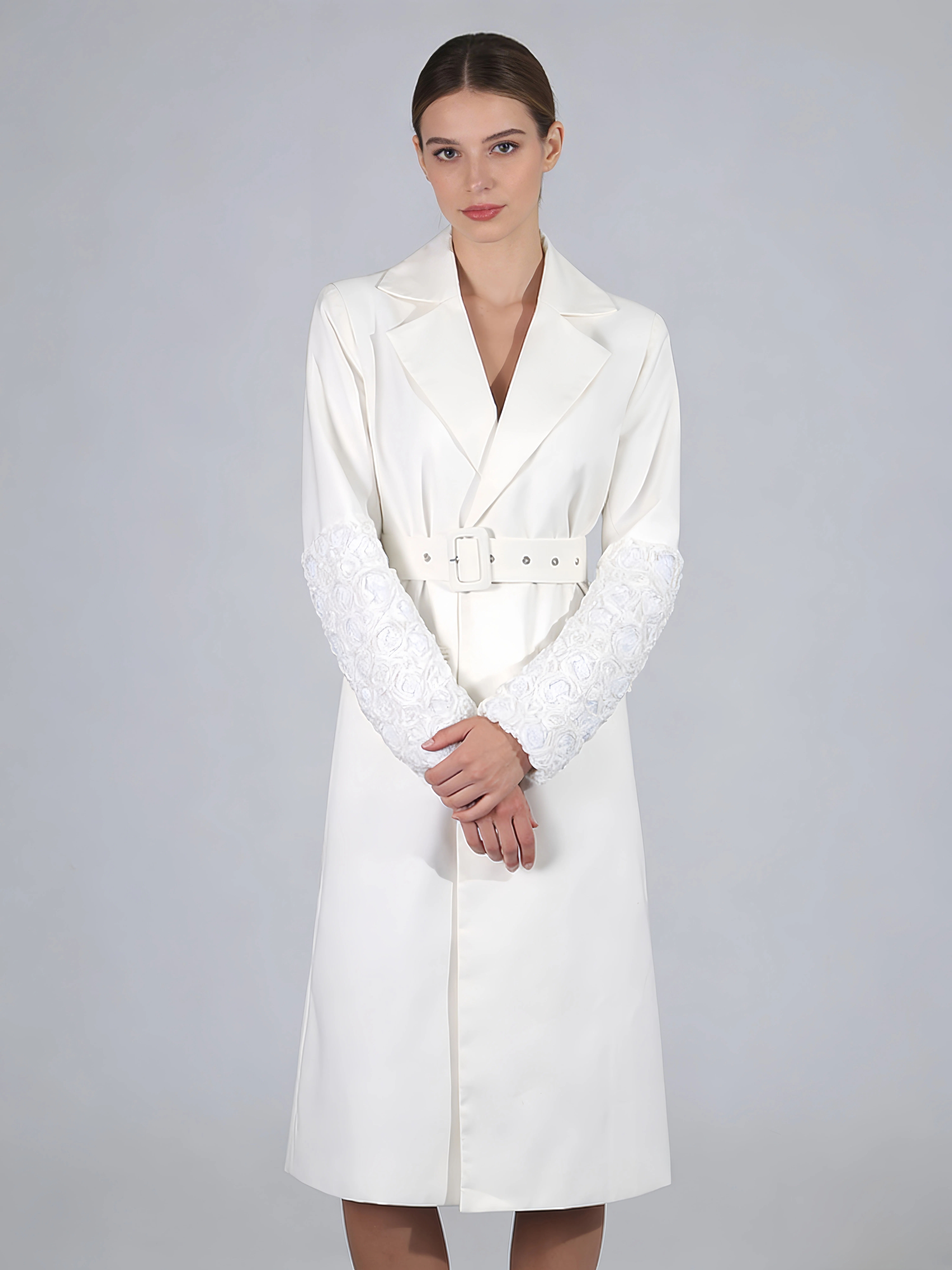 TWOTWINSTYLE Solid Lapel Patchwork Belt Designer Coat
