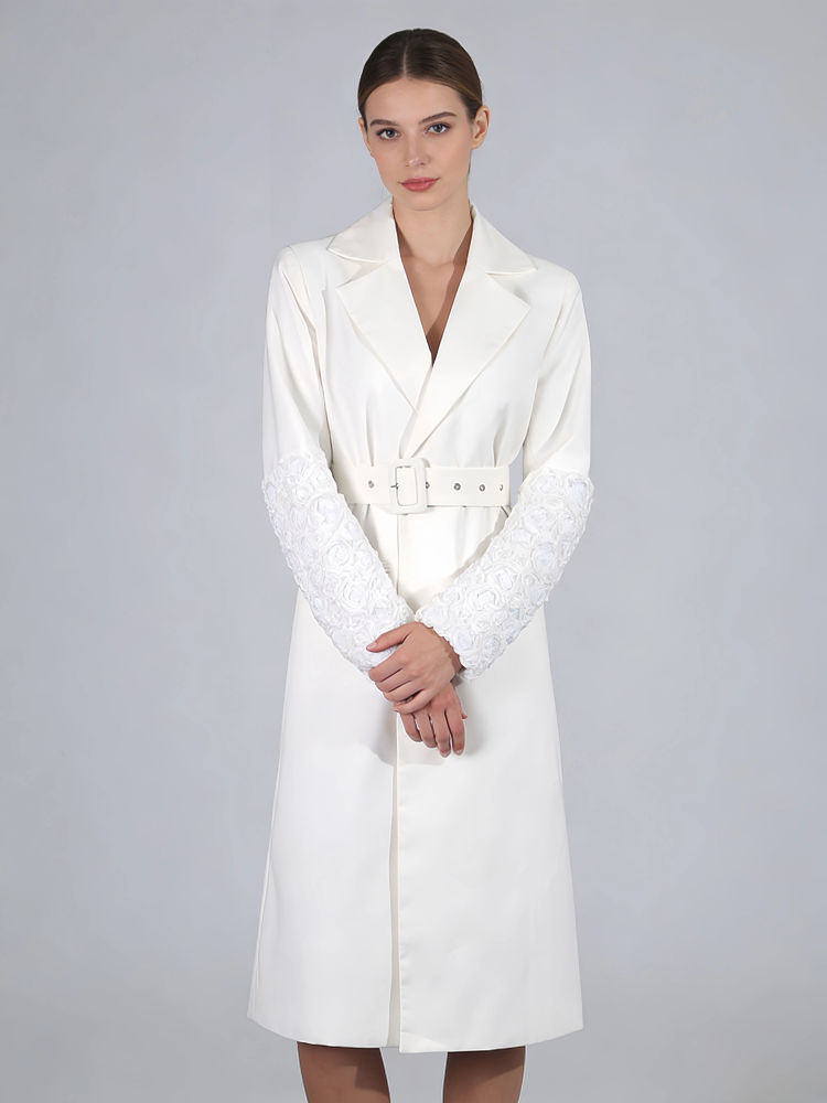 TWOTWINSTYLE Solid Lapel Patchwork Belt Designer Coat