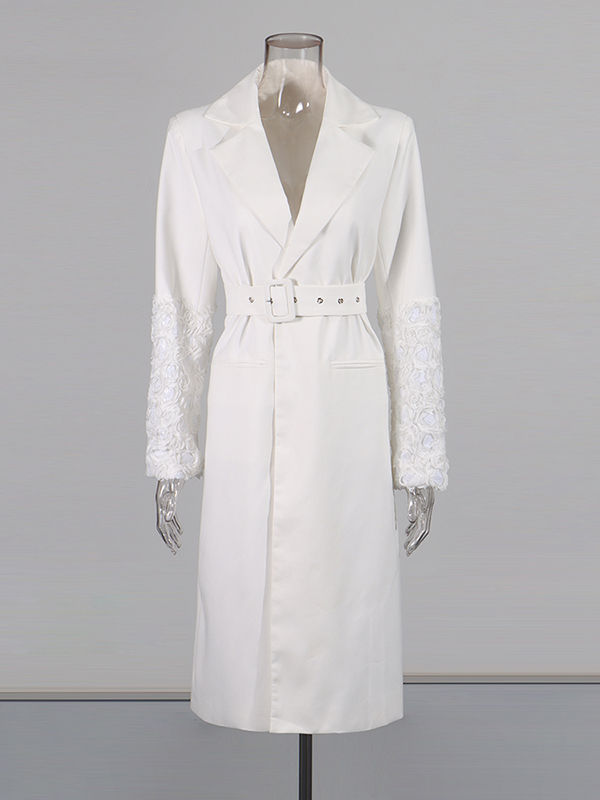 TWOTWINSTYLE Solid Lapel Patchwork Belt Designer Coat