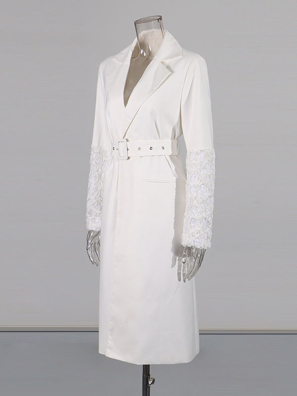 TWOTWINSTYLE Solid Lapel Patchwork Belt Designer Coat