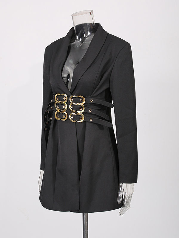 TWOTWINSTYLE Solid Lapel Patchwork Belt Temperament Coat