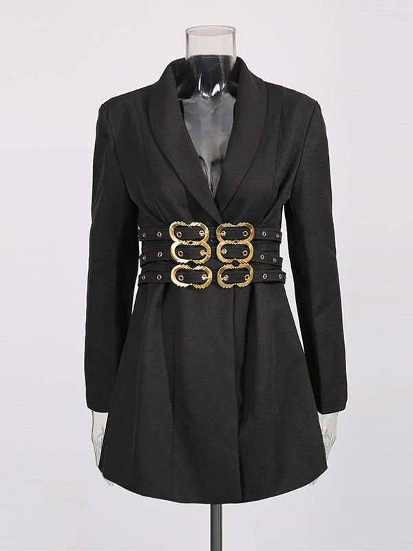 TWOTWINSTYLE Solid Lapel Patchwork Belt Temperament Coat