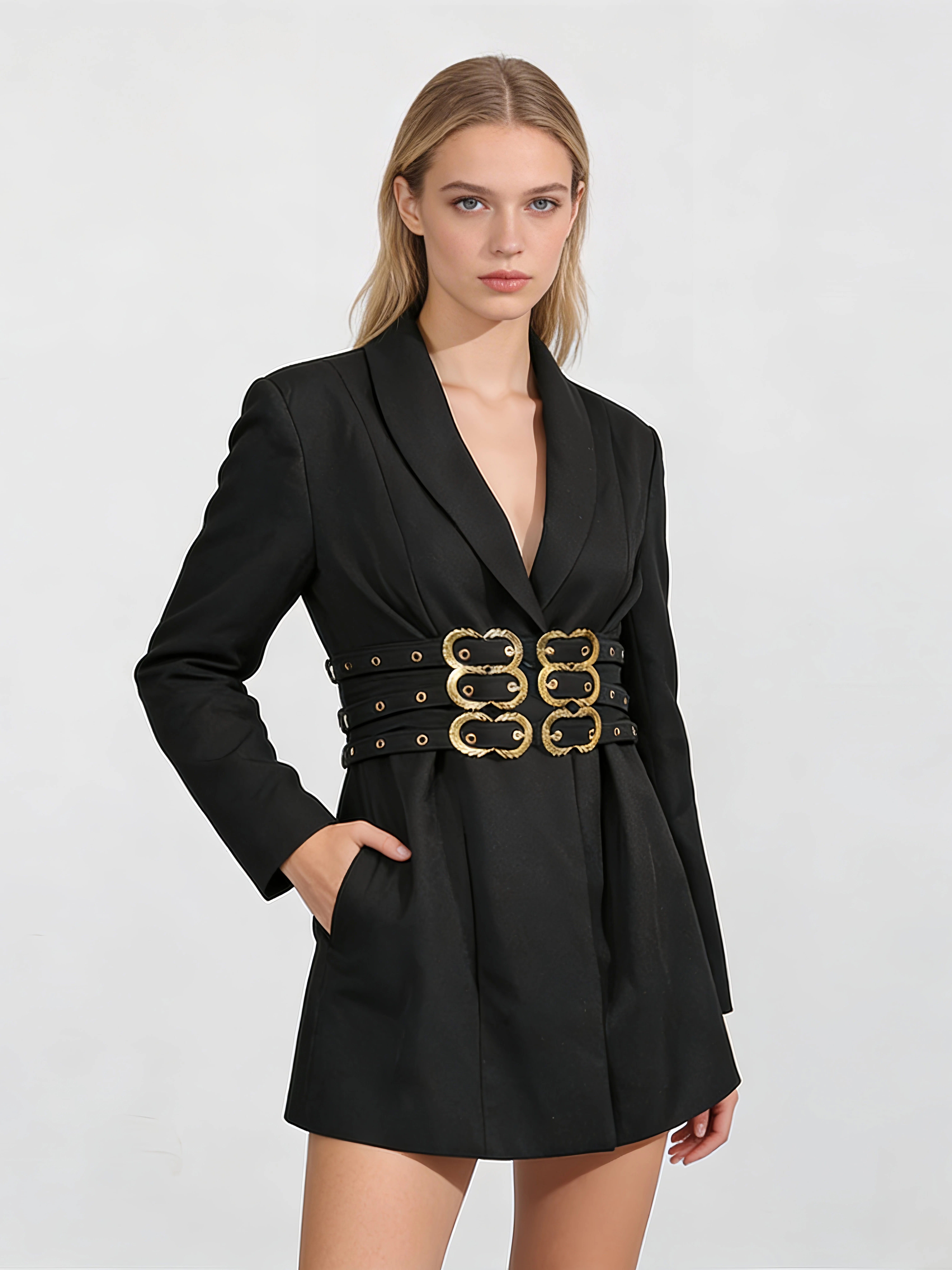 TWOTWINSTYLE Solid Lapel Patchwork Belt Temperament Coat