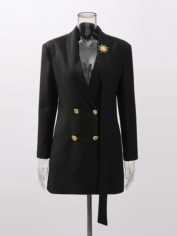 TWOTWINSTYLE Solid Patchwork Double Breasted Temperament Blazers