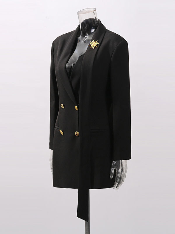 TWOTWINSTYLE Solid Patchwork Double Breasted Temperament Blazers