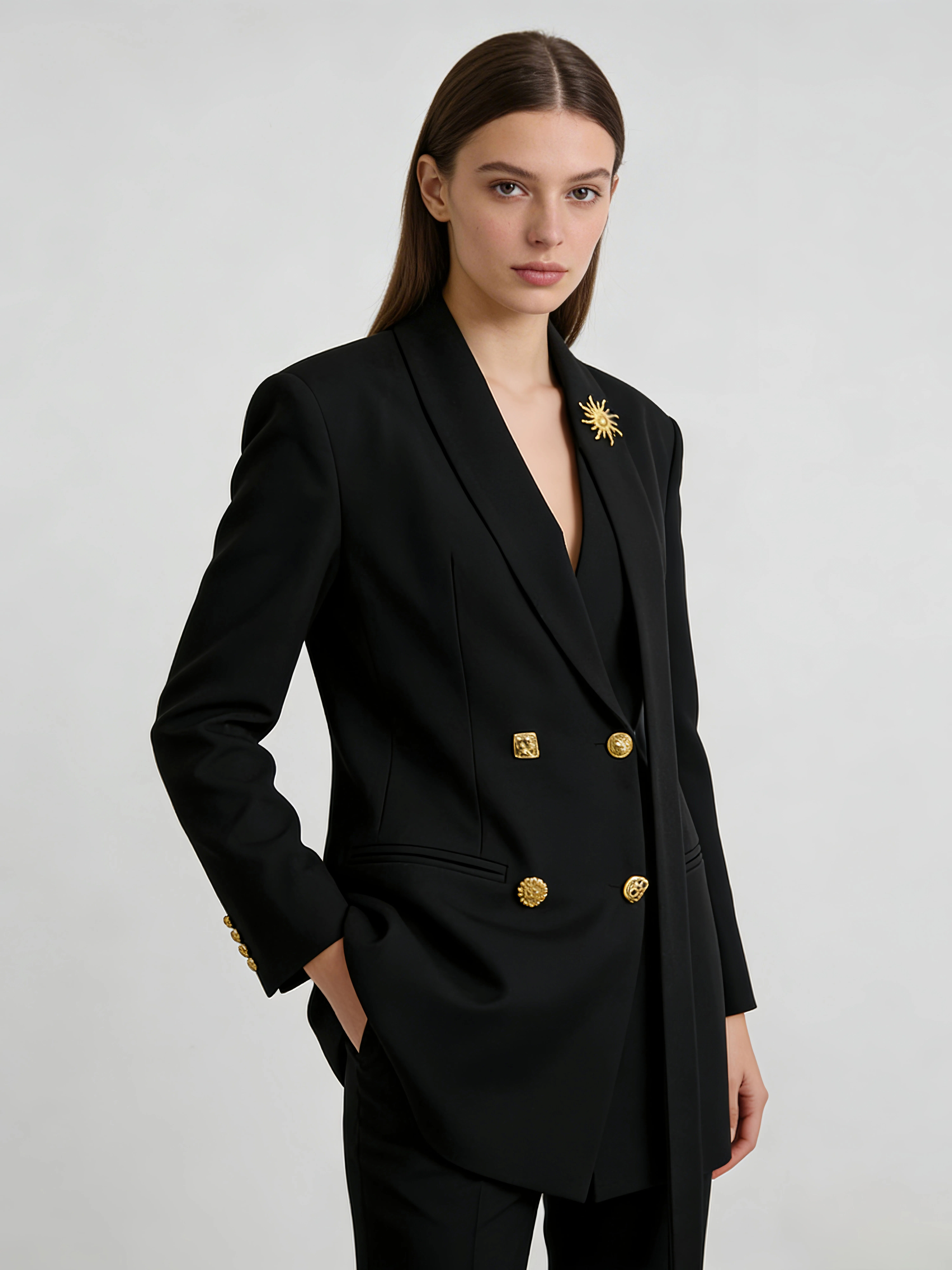 TWOTWINSTYLE Solid Patchwork Double Breasted Temperament Blazers