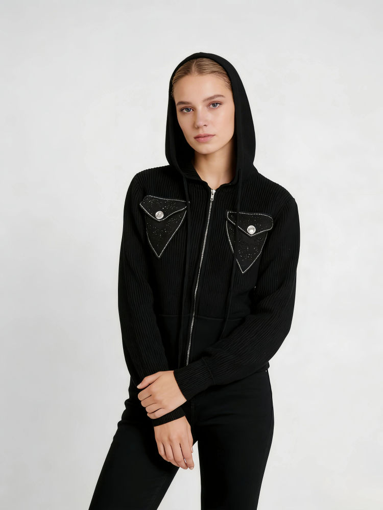 TWOTWINSTYLE Spliced Hooded Slimming Vintage Sweater