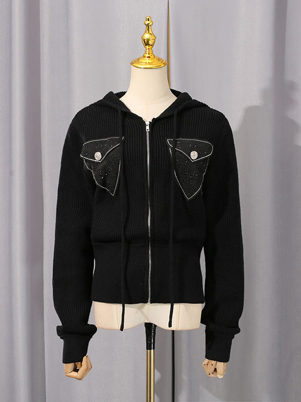 TWOTWINSTYLE Spliced Hooded Slimming Vintage Sweater