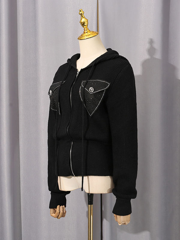 TWOTWINSTYLE Spliced Hooded Slimming Vintage Sweater