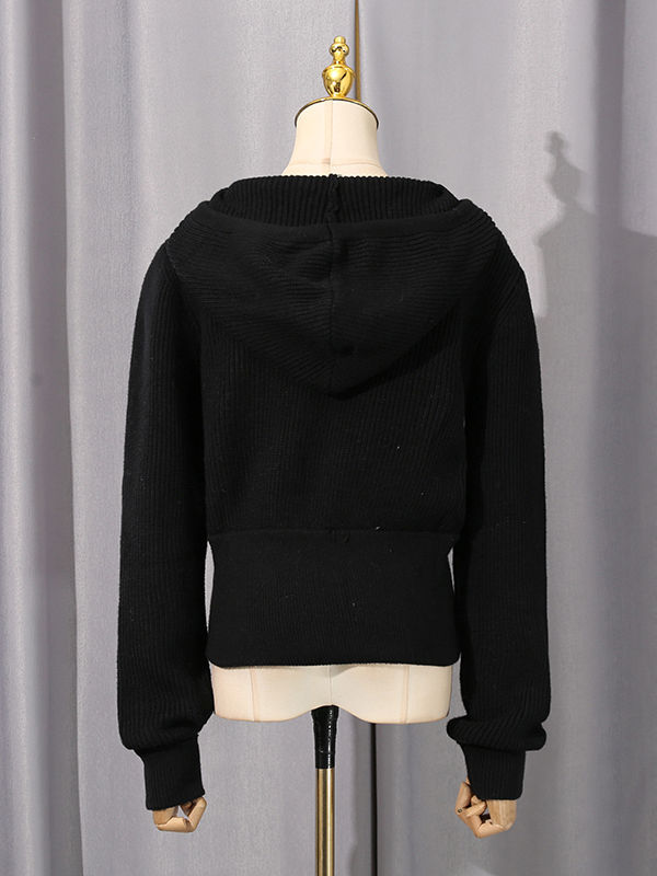 TWOTWINSTYLE Spliced Hooded Slimming Vintage Sweater