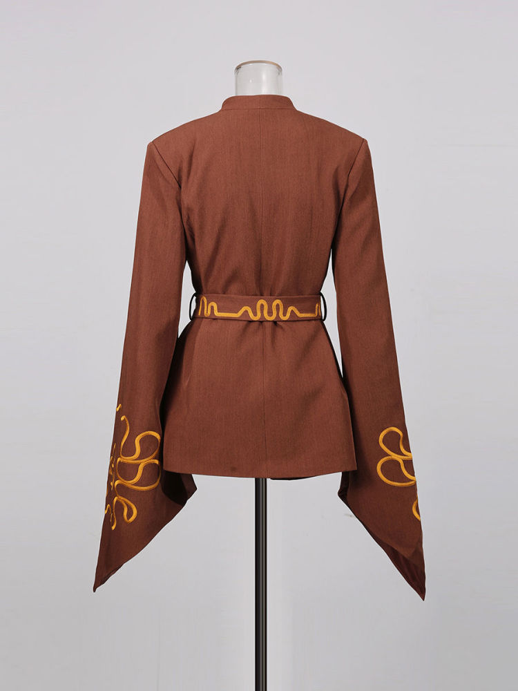TWOTWINSTYLE V Neck Long Sleeve Spliced Print Vintage Coat