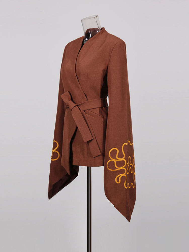 TWOTWINSTYLE V Neck Long Sleeve Spliced Print Vintage Coat
