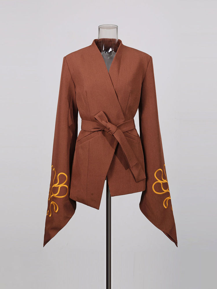 TWOTWINSTYLE V Neck Long Sleeve Spliced Print Vintage Coat
