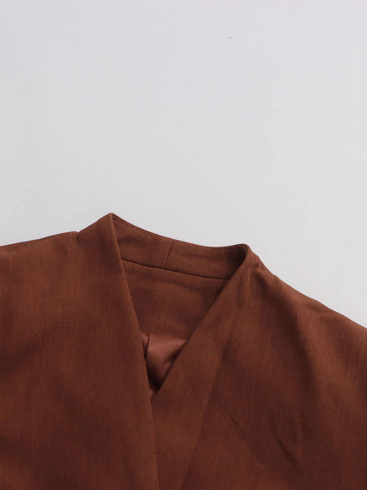 TWOTWINSTYLE V Neck Long Sleeve Spliced Print Vintage Coat