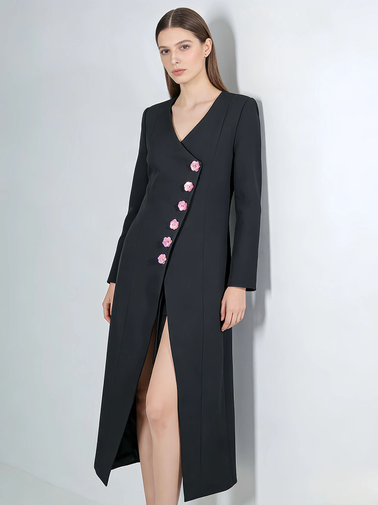 TWOTWINSTYLE V Neck Spliced Button Minimalist Coat