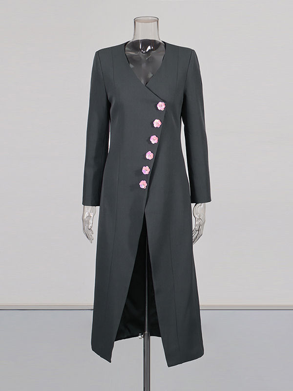 TWOTWINSTYLE V Neck Spliced Button Minimalist Coat