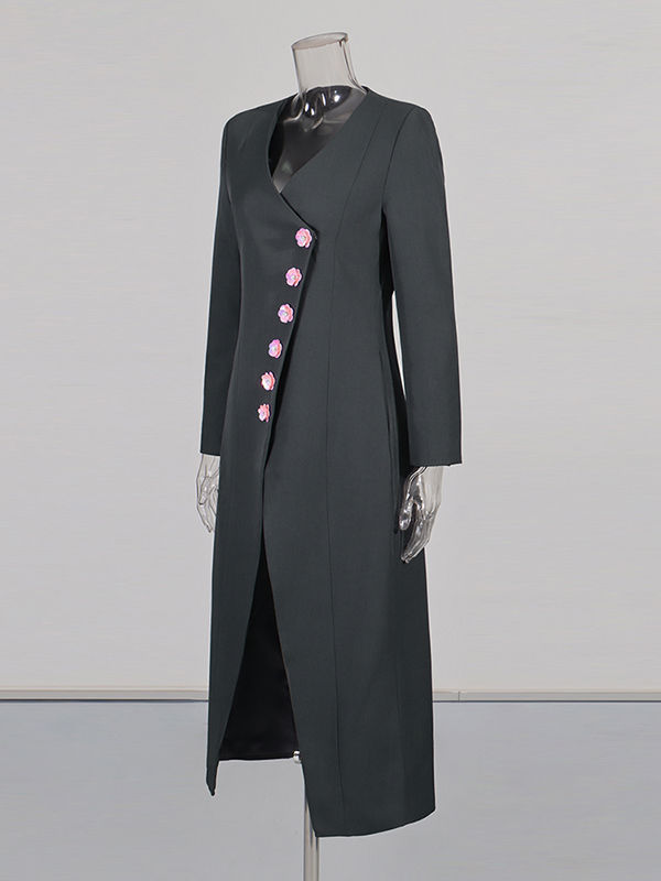 TWOTWINSTYLE V Neck Spliced Button Minimalist Coat