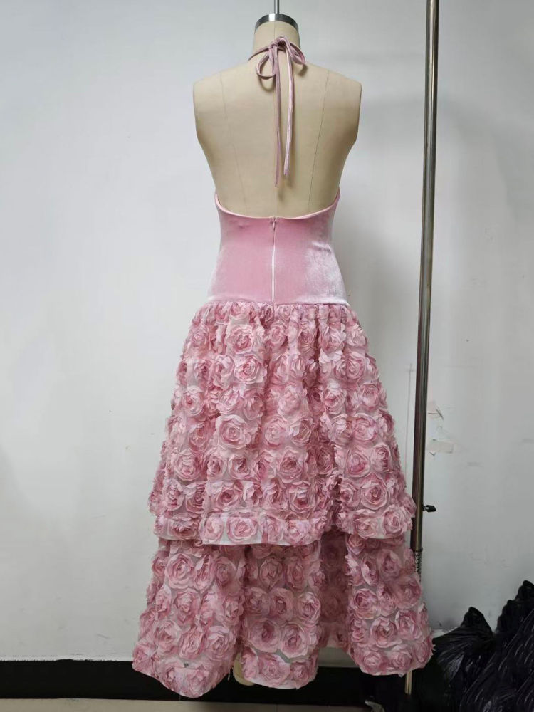 TWOTWINSTYLE Backless Spliced 3D Flower Elegant Dress