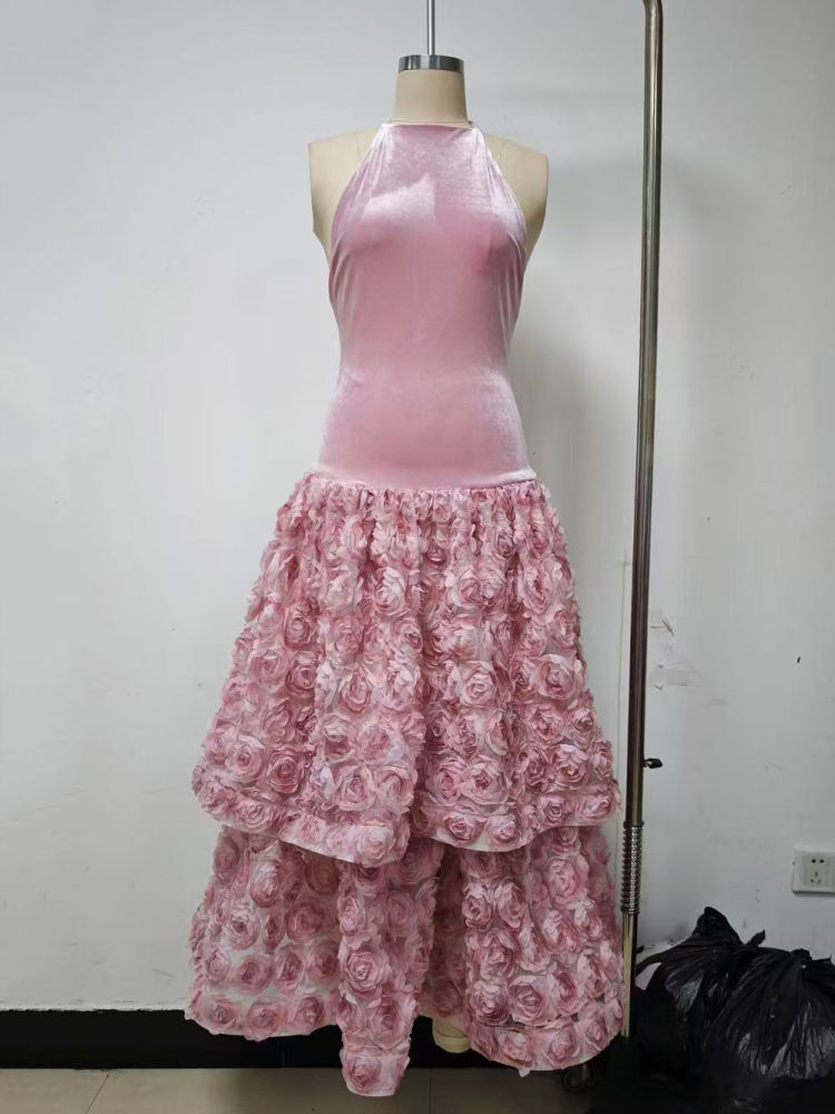 TWOTWINSTYLE Backless Spliced 3D Flower Elegant Dress