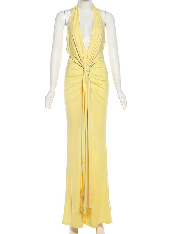 TWOTWINSTYLE Minimalist Deep V Neck Backless Slimming Dress