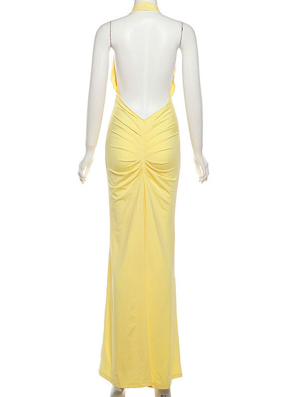 TWOTWINSTYLE Minimalist Deep V Neck Backless Slimming Dress