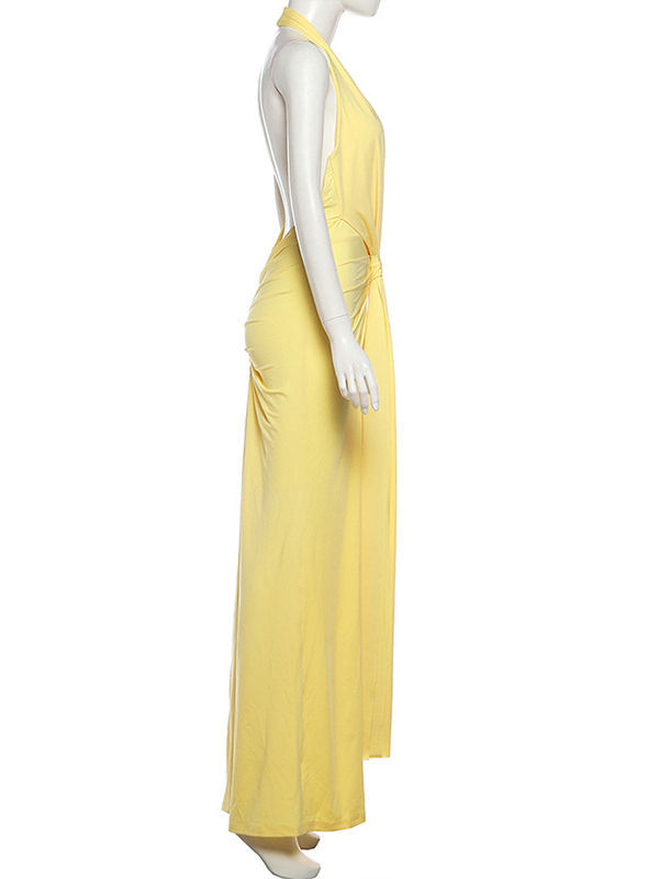 TWOTWINSTYLE Minimalist Deep V Neck Backless Slimming Dress