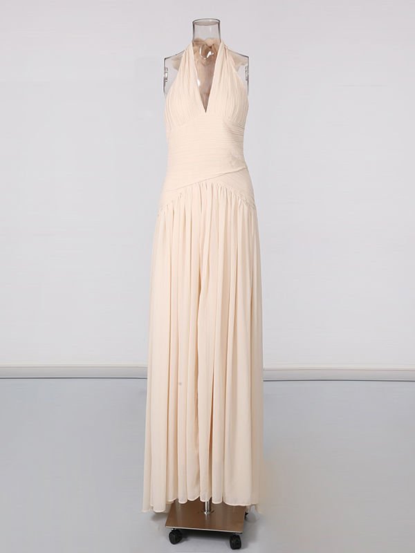 TWOTWINSTYLE Solid Ruched V-neck Sleeveless Long Dress