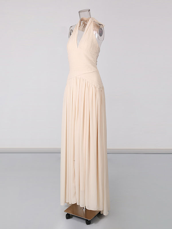 TWOTWINSTYLE Solid Ruched V-neck Sleeveless Long Dress
