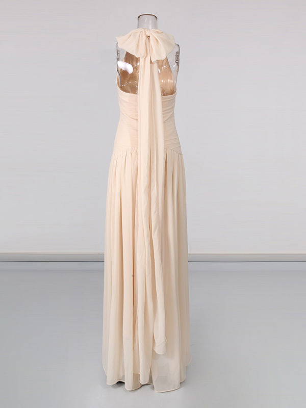 TWOTWINSTYLE Solid Ruched V-neck Sleeveless Long Dress